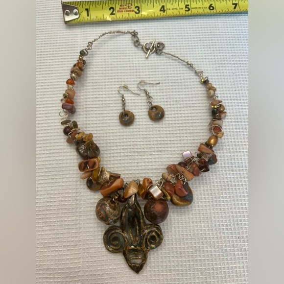 ⚜️HAND CRAFTED Jewelry Set:Mixed-Media Fleur-De-Lis Bauble Necklace & Earrings - Picture 1 of 4
